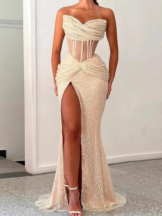 Sheath Sweetheart Sequin Floor-Length Other Corset Prom Dress