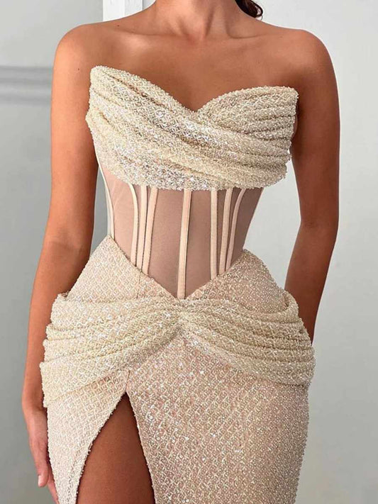 Sheath Sweetheart Sequin Floor-Length Other Corset Prom Dress