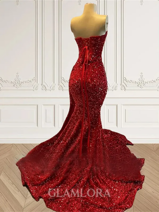 Mesmerizing Sheath Sweetheart Rhinestone Court Train Prom Dress